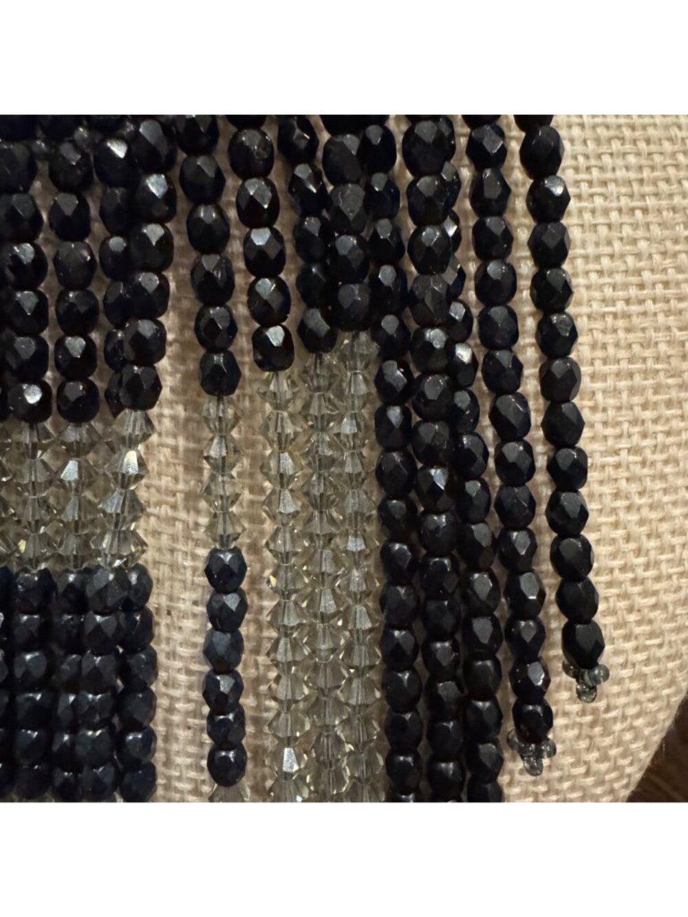 Black Beaded Fringe Bib Statement Necklace By Robert Rose - Picture 3 of 10